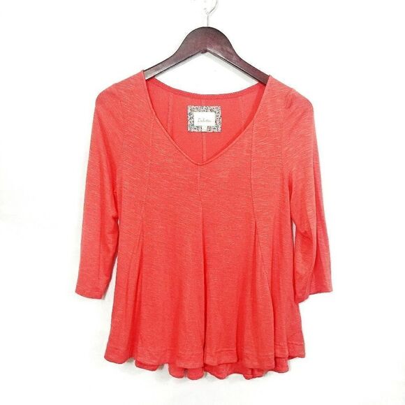 Anthropologie Top Deletta Godet Swing Small 3/4 Sleeve Orange - Picture 1 of 6